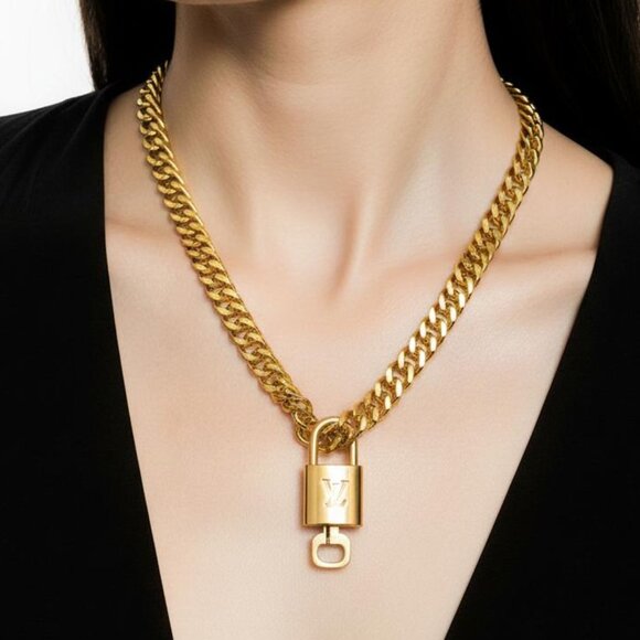 Gold-Plated Necklace with Authentic Louis Vuitton Padlock
